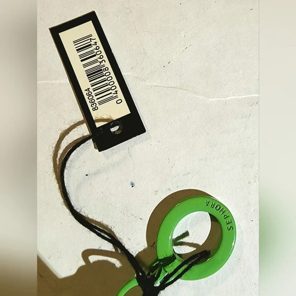 Sephora Ivy green pink stripes divider pocket front pocket signed hardware pouch - Picture 7 of 8